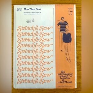 Stretch & Sew by Ann Person Men's Rugby Shirt Pattern 1751, Uncut, Vtg 70s